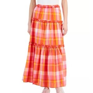Nautica Jeans Women's Cotton Plaid-Print Ruffle-Trim Maxi Skirt Summer Spring M